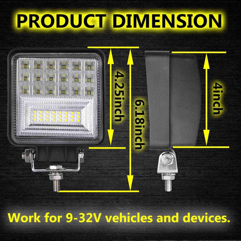 Muto-Beam LED Tractor Work Light Bars, 2PCS 4 Inch Pods LED Driving Lights Fog Lights Square Lighting Spot Flood Combo Light for Truck Tractor Trailer ATV UTV SXS Pickup Boat - Image 2